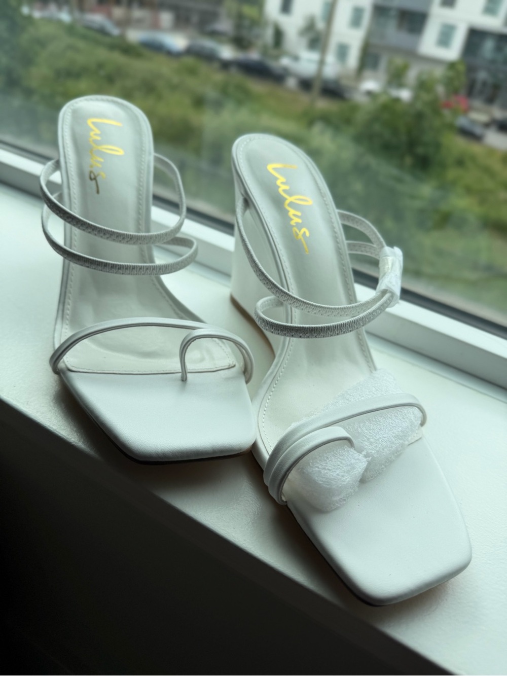 Lulu's White Strappy Square-Toe Block Heel Sandals